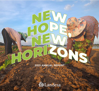 Cover of Landesa's 2021 Annual Report: New Hope, New Horizons